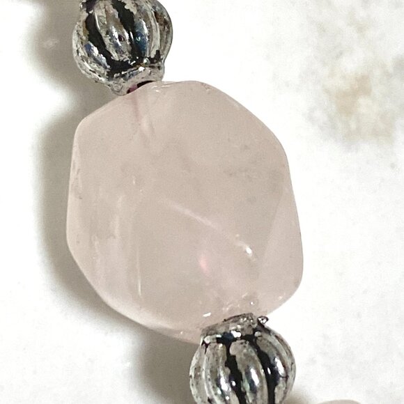 Beaded Diamond-cut Rose Quartz Necklace, Pale Pink Genuine Gemstone Choker - Picture 5 of 10